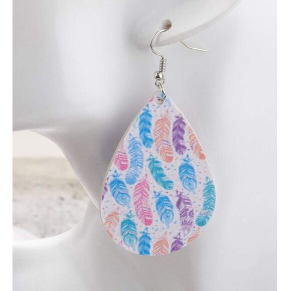 Feather Pattern Drop Earrings - Picture 2 of 3